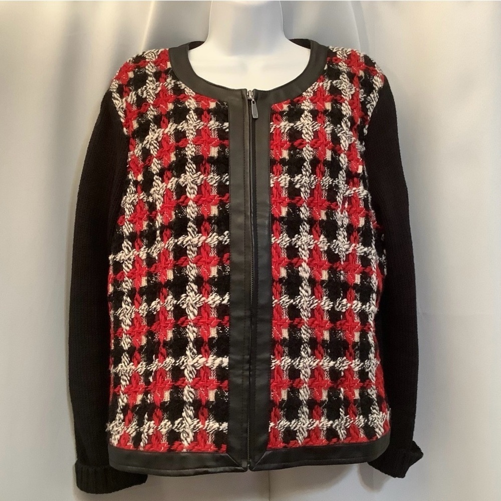 Peter Nygard Cardigan Women’s Size Large Petites Knit Faux Leather